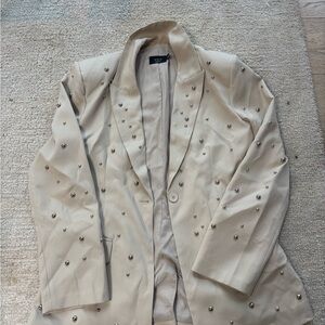 Vici Cream Studded Blazer